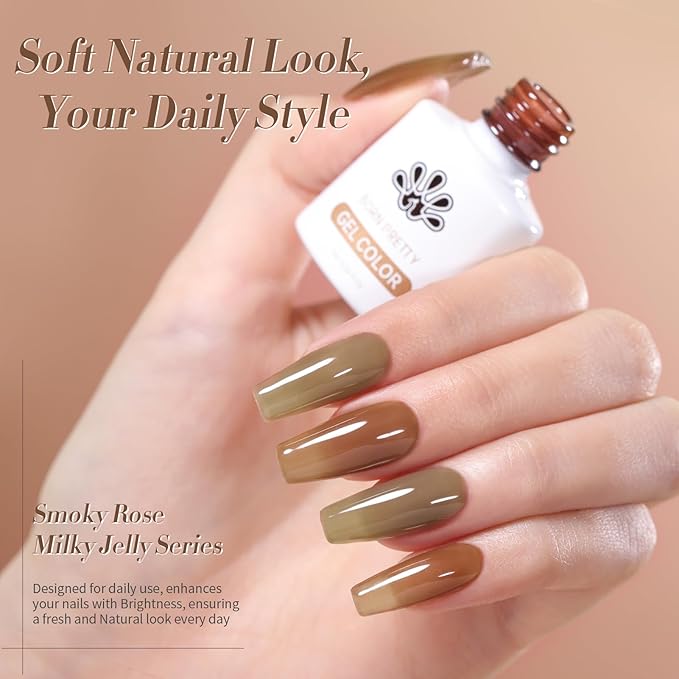 Born Pretty Jelly Gel Nail Polish Milky Jelly Translucent Gel Polish Sheer Red Purple Brown Grey Green Nail Art Varnish Manicure 6PCS-VivaGrace Women