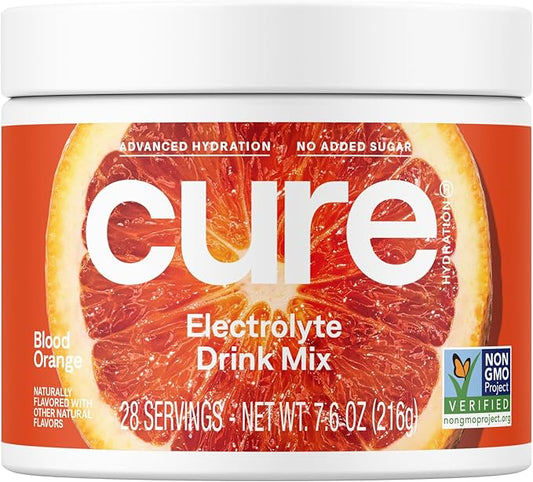 Cure Hydration | Plant-Based Electrolyte Drink Mix | No Added Sugar | Dehydration Relief Powder Made with Coconut Water | Non-GMO | Vegan | 28 Servings Jar - Blood Orange-VivaGrace Women