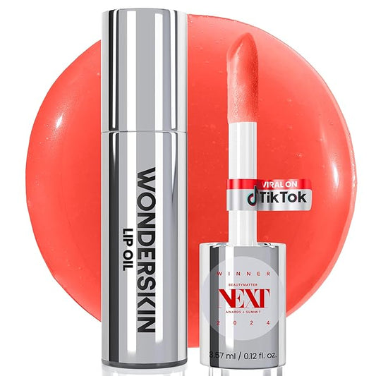 Wonderskin Lip Oil Rehab Serum - Tinted Lip Oil for Women, Hydrating, Moisturizing, and Non-Sticky Bright Red Tint Serum for Dry Lips (Flirt)-VivaGrace Women