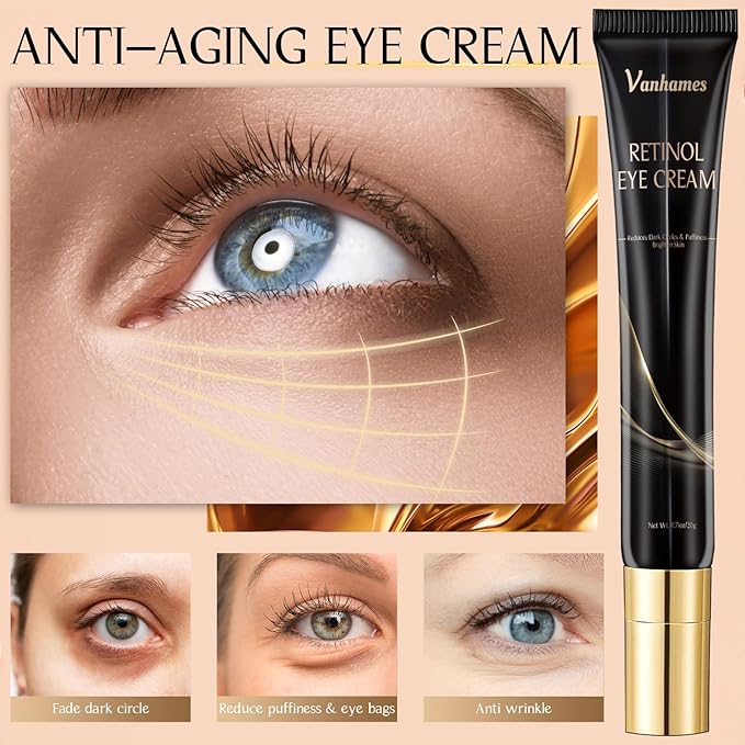 Retinol Caffeine Eye Cream, Under Eye Cream for Dark Circles and Puffiness, Anti Aging Eye Cream for Wrinkles, Eye Bags Treatment for Men and Women, 20g (Fragrance Free)-VivaGrace Women