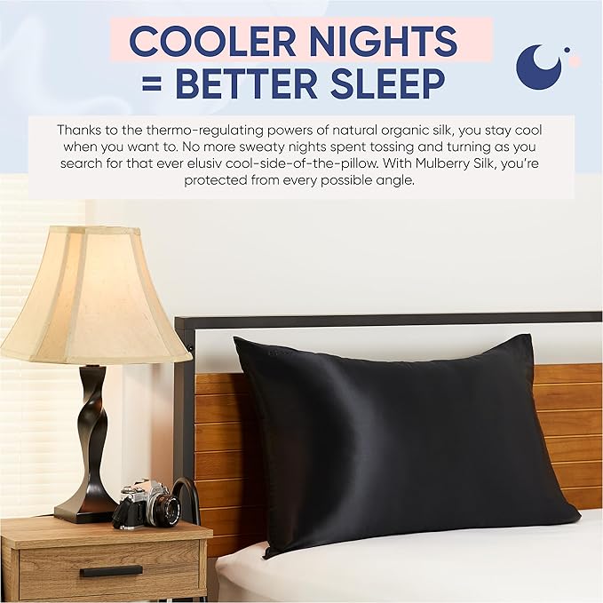 Blissy Silk Pillowcase - 100% Pure Mulberry Silk - 22 Momme 6A High-Grade Fibers - Silk Pillow Cover for Hair & Skin - Regular, Queen & King (Black, Queen)-VivaGrace Women