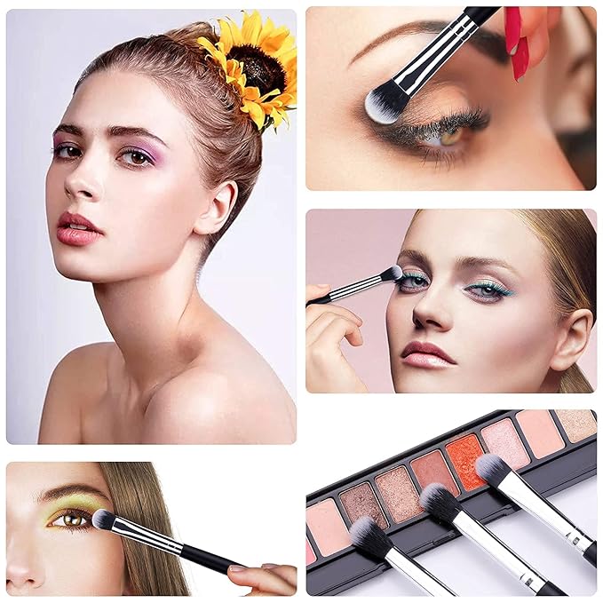 MSQ Eye Makeup Brushes 12pcs Eyeshadow Makeup Brushes Set with Soft Synthetic Hairs & Real Longer Wood Handle for Eyeshadow, Eyelash,Eyebrow, Eyeliner, Blending, Conclear(Black)-VivaGrace Women