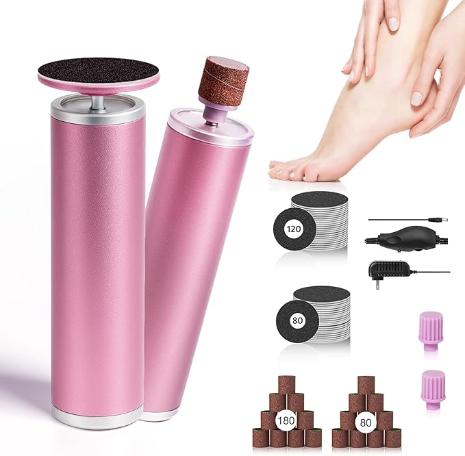 Electric Foot Callus Remover with 80pcs Sandpape Discs, Professional 800RPM Aluminum, Callus Remover for Feet Pedicure Tool for Dead Skin and Calluses, Stepless Speed Control Foot File 2 in 1-VivaGrace Women