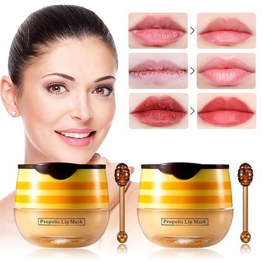 2 PCS Bee Honey Lip Balm Honey Pot, Bee Honey Lip Mask, Reduces Lip Lines, Hydrate & Moisturizing Lip Skin Care, Prevention Dry Cracked Lips, Bee Honey Lip Balm for Lip Repair Treatment-VivaGrace Women