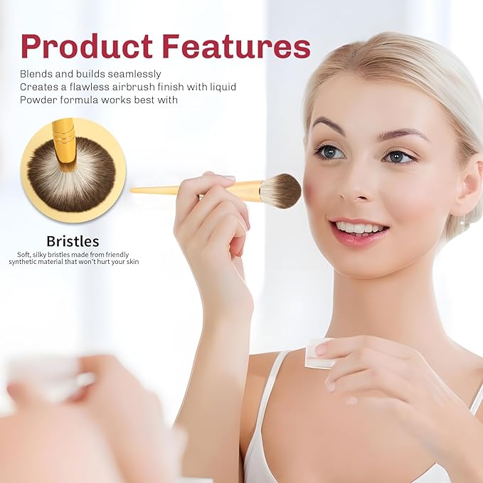 8pcs Gold Makeup Brush Set for All Skill Levels Easy Clean Soft Lint Free Brushes Travel Friendly Kit Foundation Powder Eyeshadow Blush Contour-VivaGrace Women