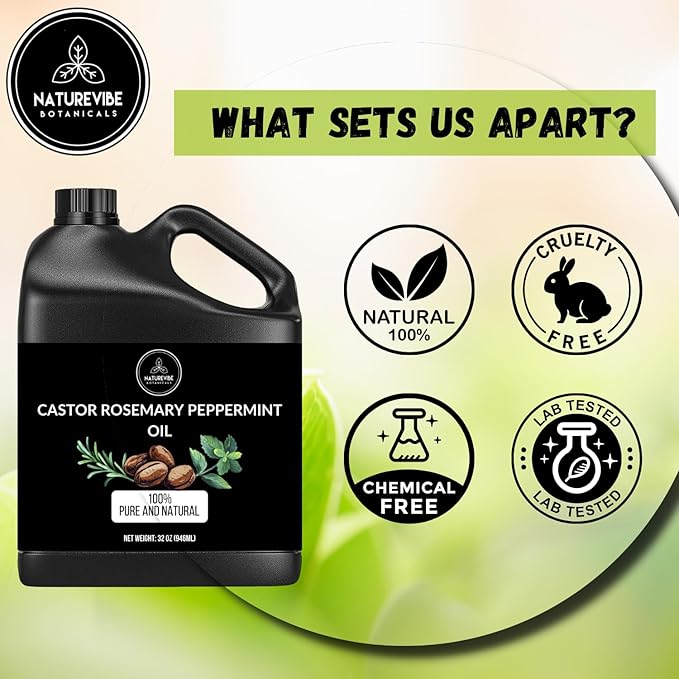 Naturevibe Botanicals Castor with Rosemary and Peppermint Oil 32 Ounces | 100% Pure and Natural | Great for Skin Care and Hair Care-VivaGrace Women