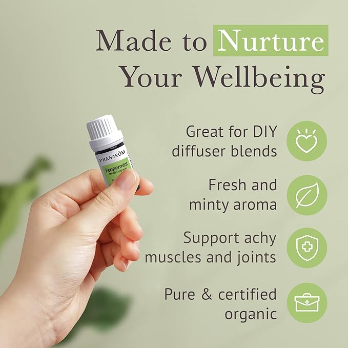 Pranarom USDA Certified Organic Peppermint Essential Oil (5ml), 100% Pure Undiluted Therapeutic Grade from India for Aromatherapy, Diffuser, Topical, Cooling, Massage & Relaxation-VivaGrace Women