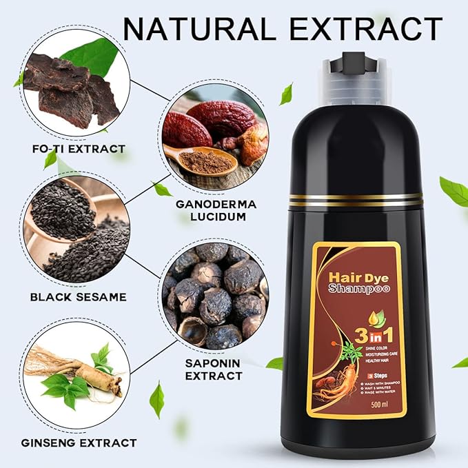 Dark Brown Hair Dye Shampoo 3 in 1 for Gray Coverage for Women Instant Natural Hair Color Shampoo Semi Permanent 500ML - Champu Para Canas Mujer-VivaGrace Women