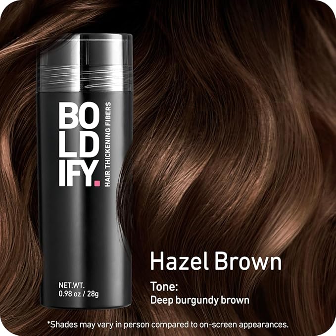 BOLDIFY Hair Fibers (28g) - Fill In Thinning and Fine Hair for an Instantly Fuller, Thicker Look - 14 Shades for Women & Men - Hazel Brown-VivaGrace Women