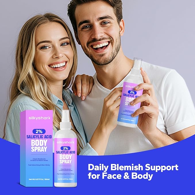 Salicylic Acid Spray (5.07 Fl Oz), 2% Salicylic Acid Body Spray, Body Acne Treatment for Bacne, Blackheads & Blemishes, Back & Chest Acne Spray for Face & Body, 360° Mist for All Skin Types-VivaGrace Women