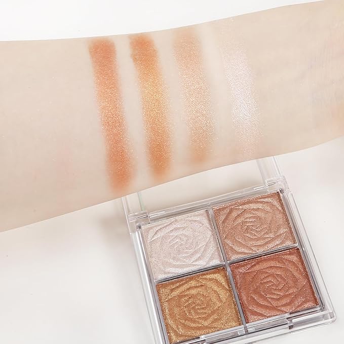 Boobeen Blush and Highlighter Palette- 4-color Metallic Shimmer Shadow Powder, Illuminator Makeup Set for Shading, Highlighting & Defining the Face-VivaGrace Women