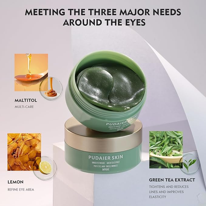 Under Eye Patches for Puffy Eyes, Dark Circles and Wrinkles, 60 Pcs Eye Masks with Rose, Snail and Green Tea Extract to Refresh Your Eye Skin (Green Tea Extract)-VivaGrace Women