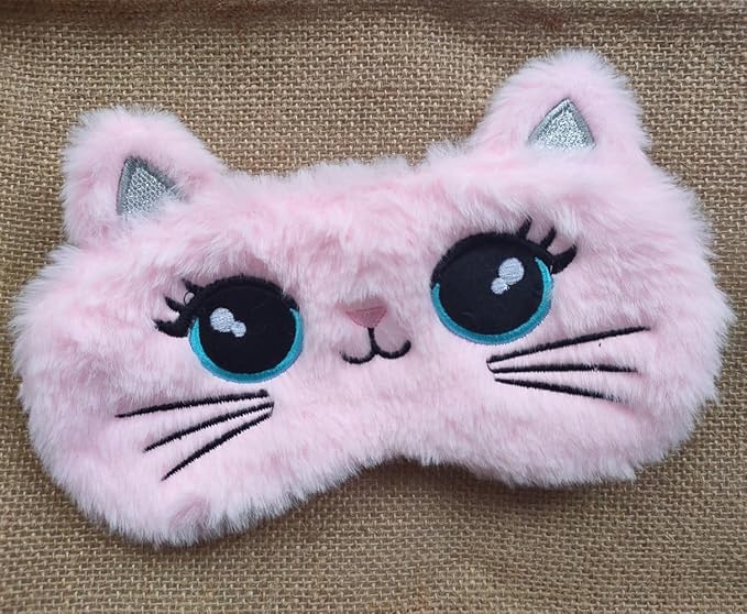 Cute Soft Plush Cat Sleeping Mask for Women Girls, Cute Animal Sleep Eye Cover Mask Eye Funny Blindfold Eyeshade for Night Nap Travel (Pink)-VivaGrace Women