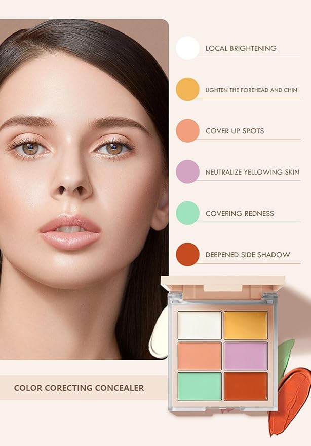 MAEPEOR Face Conceal Contour Palette 6 Colors Full Coverage and Lightweight Concealer Contour Palette Waterproof Long Lasting Contour Palette (Color 01)-VivaGrace Women