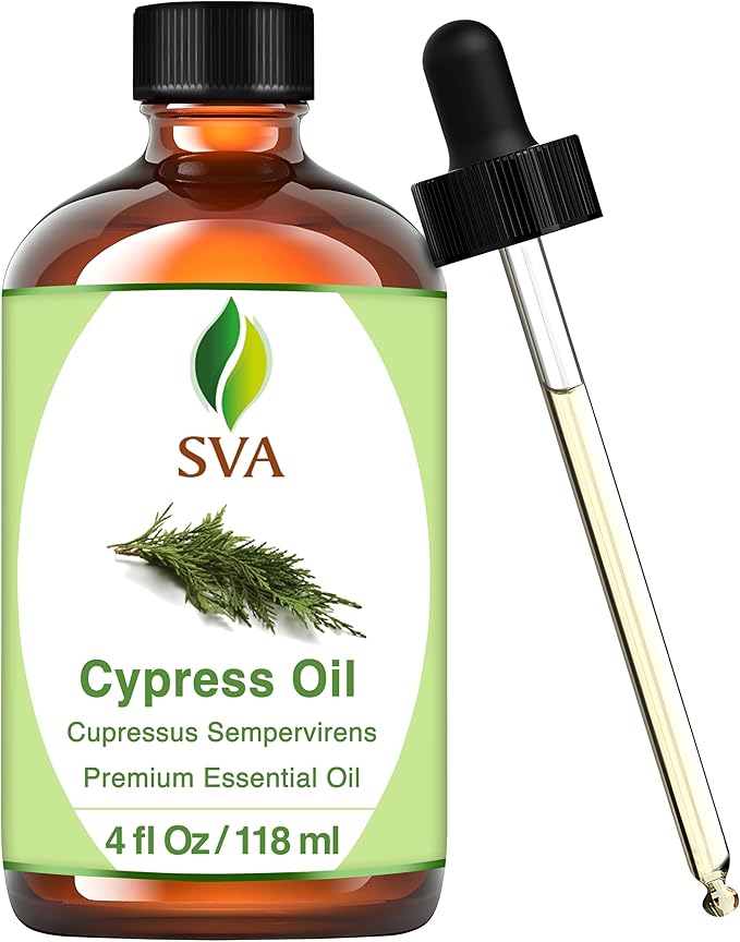 SVA Cypress Essential Oil – 4 Fl Oz – 100% Natural Cypress Oil - for Diffuser, Hair Care, Face, Skin Care, Aromatherapy, Scalp and Body Massage, Soap and Candle Making – with Dropper-VivaGrace Women