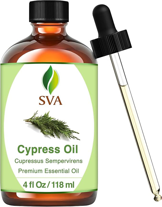 SVA Cypress Essential Oil – 4 Fl Oz – 100% Natural Cypress Oil - for Diffuser, Hair Care, Face, Skin Care, Aromatherapy, Scalp and Body Massage, Soap and Candle Making – with Dropper-VivaGrace Women