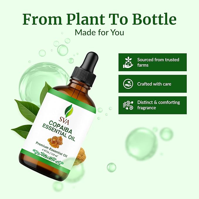 SVA Copaiba Essential Oil – 4 Fl Oz – 100% Natural Copaiba Oil - for Diffuser, Hair Care, Face, Skin Care, Aromatherapy, Scalp and Body Massage, Soap and Candle Making – with Dropper-VivaGrace Women