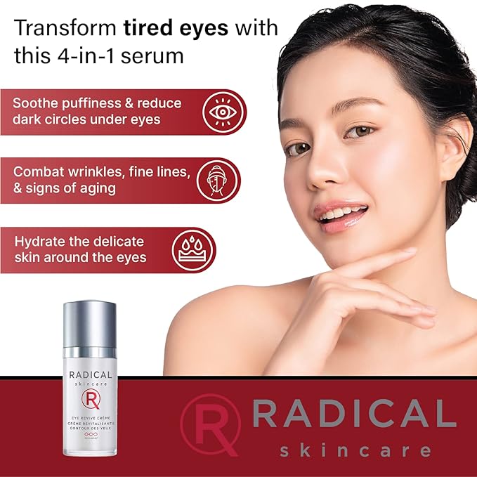 Radical Skincare Eye Revive Creme - 4 in1 Anti-Aging Solution Combats Wrinkles, Dark Circles, Puffiness, & Fine Lines - For All Skin Types Including Sensitive Skin - Paraben & Cruelty Free (0.5 Fl Oz)-VivaGrace Women