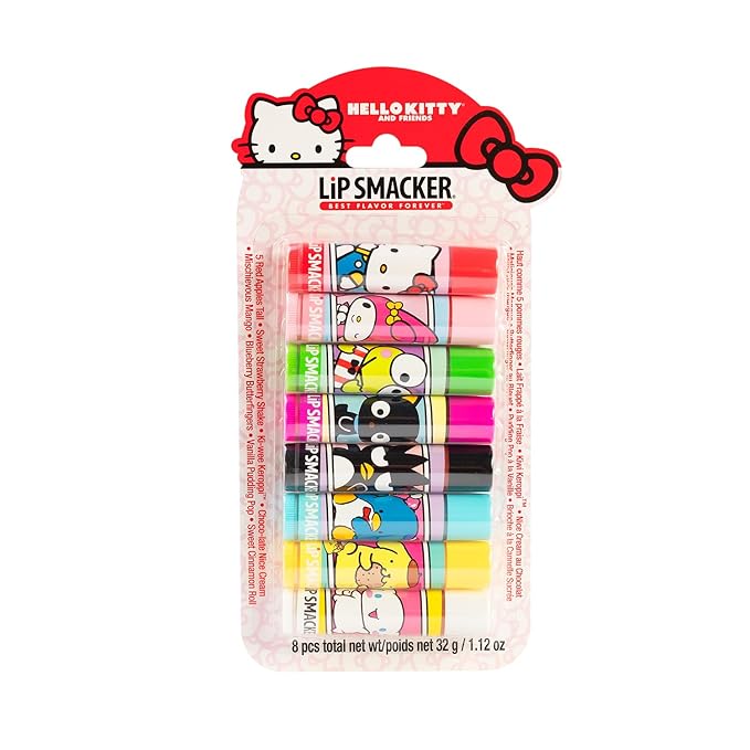 Lip Smacker Sanrio Hello Kitty and Friends 8-Piece Flavored Lip Balm, Clear, For Kids, My Melody, Little Twin Stars, and Chococat-VivaGrace Women