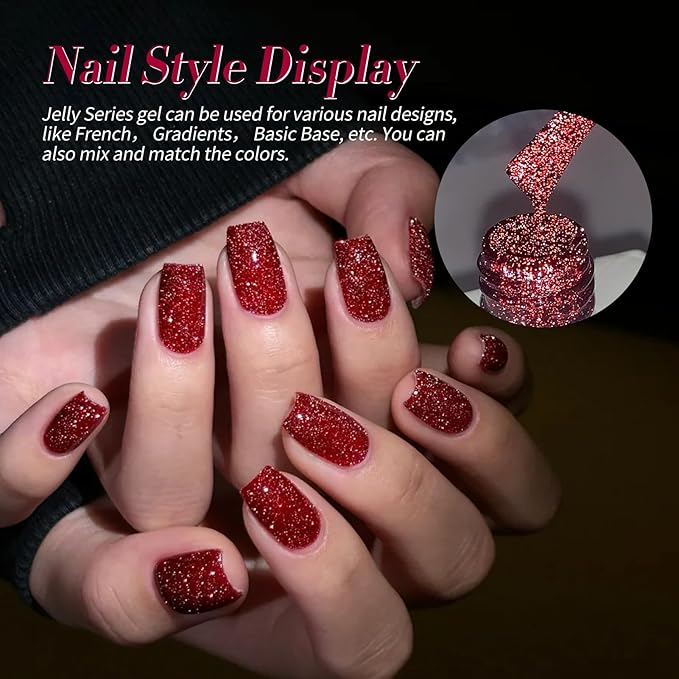 Born Pretty Jelly Burgundy Gel Nail Polish Ruby Red Glitter Cat Magnetic Eye Gel Nail Polish Fall Winter Blood Cherry Wine Red Gel Polish Glitter Soak Off Nail Art Salon Manicure Home Gift 7ml 6pcs-VivaGrace Women