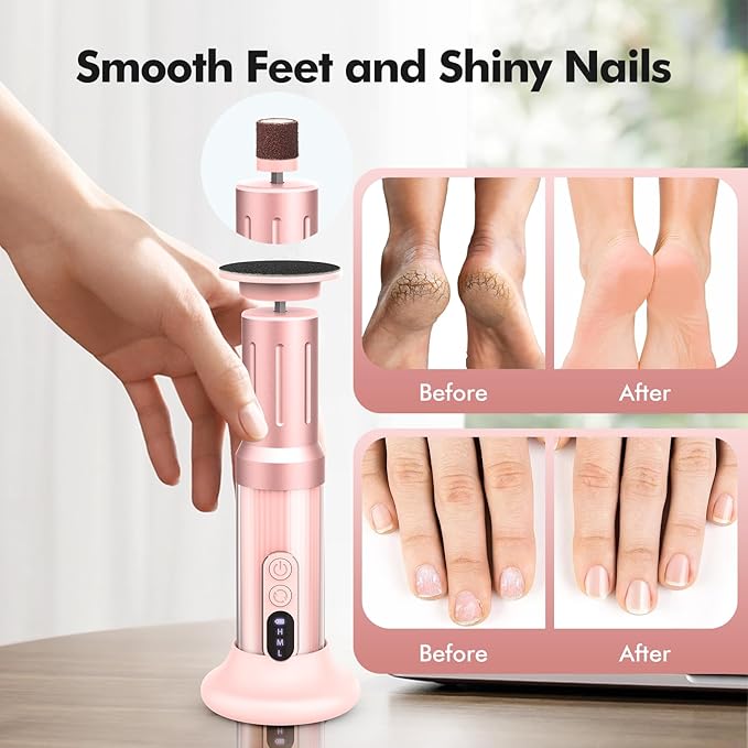 Electric Foot Callus Remover Cordless Electric Foot Filer Kit with 6Speeds Chagring Dock Callus Remover for Women Feet and Nail (Pink)-VivaGrace Women