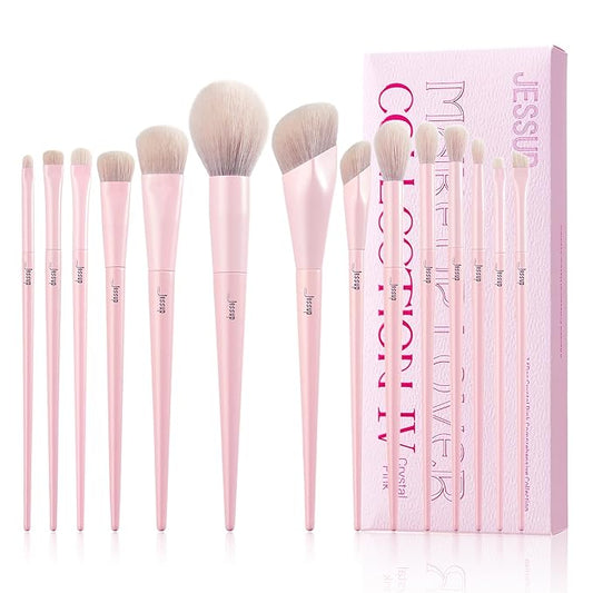 Jessup Pink Makeup Brushes Set 14Pcs Make up Brushes Premium Vegan Foundation Concealer Blush Eyeshadow Eyeliner Powder Highlighter Blending Face Brush Set, T495-VivaGrace Women