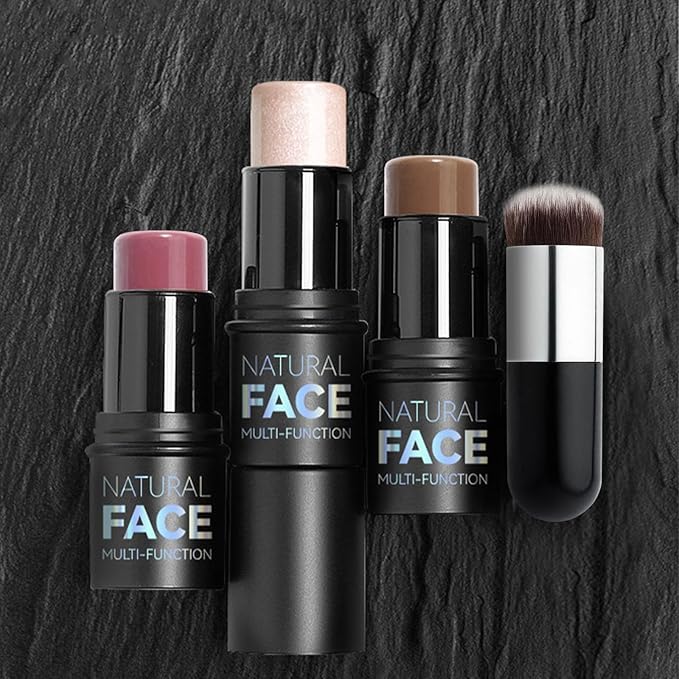 3 Pcs Cream Blush Contour Highlighter Stick for Cheeks Eyes Lips Lightweight Dewy Finish Blush Stick Waterproof Long Lasting Contour Stick Trio Wand Face Makeup Set for Girls and Women (2+5+6)-VivaGrace Women