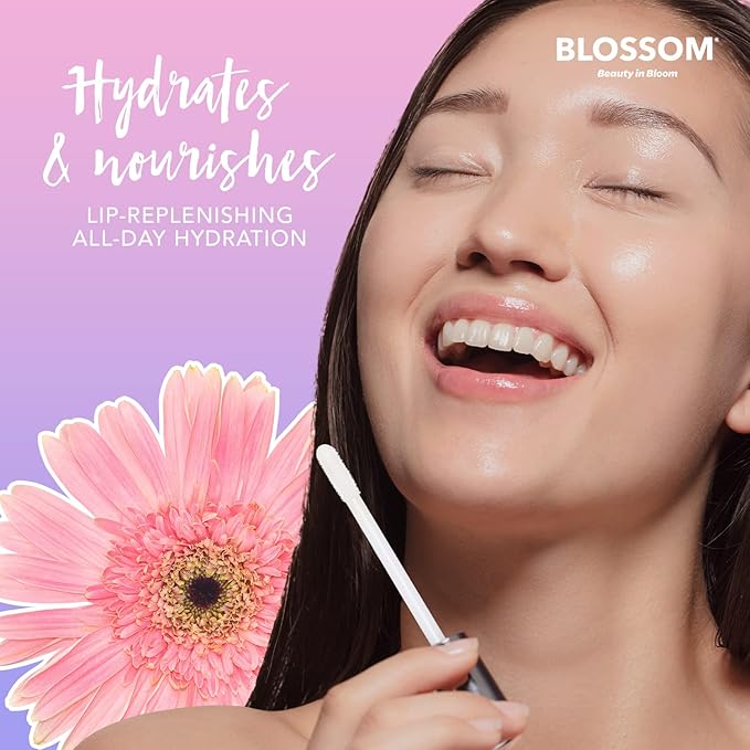 Blossom Moisturizing and Hydrating Shimmer Sparkle Lip Oil with Olive Oil + Grape Seed Oil, Infused with Real Flowers, 3g, Coconut-VivaGrace Women