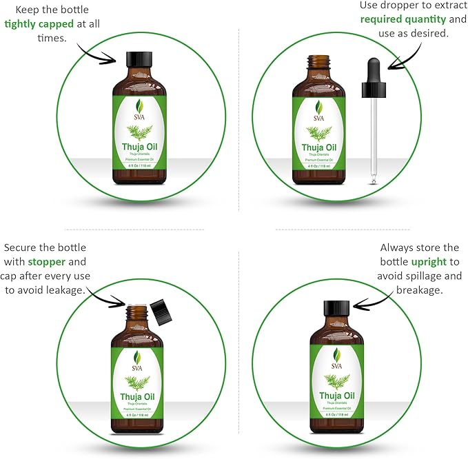 SVA Thuja Essential Oil – 4 Fl Oz – 100% Natural Thuja Oil - for Diffuser, Hair Care, Face, Skin Care, Aromatherapy, Scalp and Body Massage, Soap and Candle Making – with Dropper-VivaGrace Women