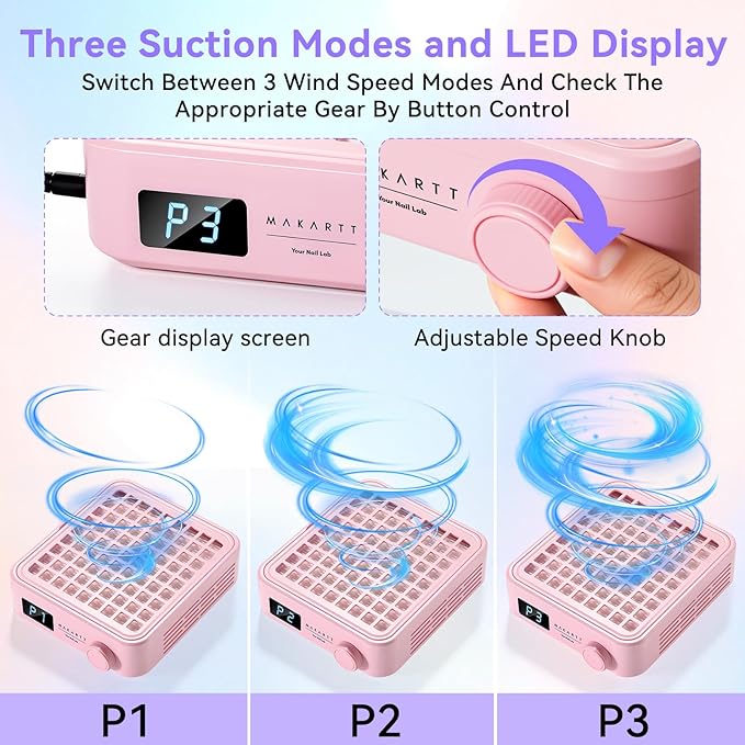 Makartt Professional Nail Dust Collector – Powerful Dust Collector Nail Tech Quite Suction Machine for Acrylic Nails Manicure & Pedicure Salon & Home Use Includes 10pcs Filters & Dust Brush Pink-VivaGrace Women