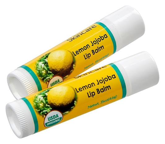 2-Pack Organic Lemon Lip Balm - USDA Certified Organic, 70% Organic Jojoba Oil, Organic Beeswax, Soothes and Softens Dry, Cracked, and Sensitive Lips, Natural Lemon Scent No Taste. 0.15 oz/4.6 gm-VivaGrace Women