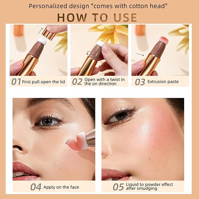 3 Pcs Beauty Wand For Liquid Contour Highlighter and Blush Rouge with Cushion Applicator Attached Easy to Blend, Lightweight Blendable Super Silky Cream Face Illuminator Makeup Stick-VivaGrace Women