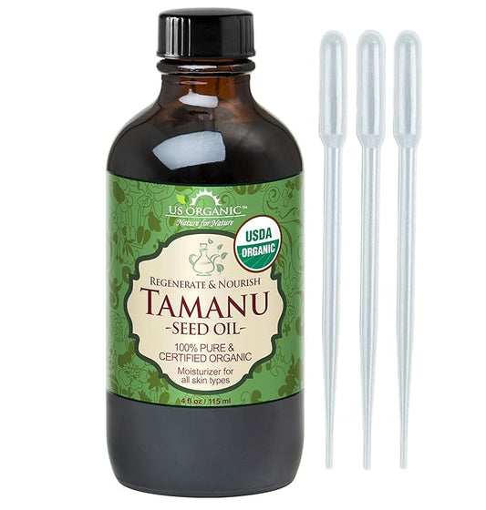 US Organic Tamanu Oil, USDA Certified Organic, 100% Pure Virgin Cold Pressed Unrefined, Dark Green Color, Sourced from Southeast Asia_Improved Cap_4oz (115 ml)-VivaGrace Women