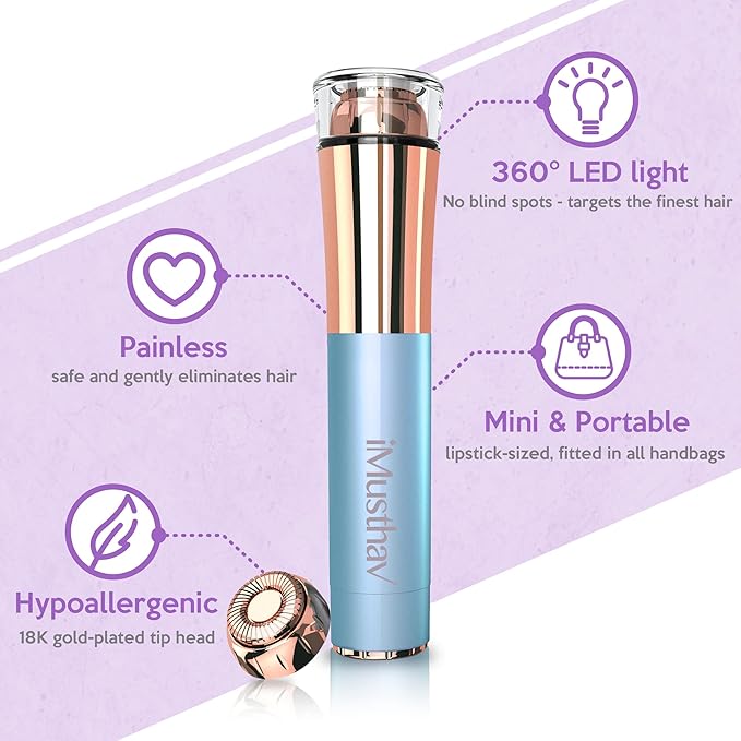Portable Flawless Facial Hair Remover for Women – Painless, Fast & Precise Flawless Electric Razor & Epilator for Face, Lips, Chin Hair Removal – 18K Gold-Plated, 360° LED Light-VivaGrace Women
