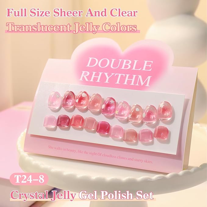 Double Rhythm 28Pcs 0.5Oz Gel Nail Polish Set Same Color Same Bottle Soak Off Gel Polish Kit Nail Art Manicure Salon DIY at Home for Women (Jelly Sheer Clear Collection-T24-8)-VivaGrace Women