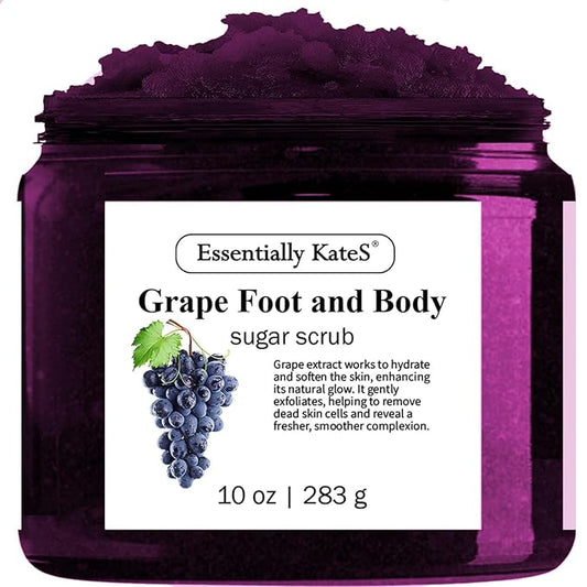 Grape Body & Foot Scrub 10 oz - Improves the elasticity and firmness of skin - Removes dead skin cells, and tighten and tone skin - The best stocking stuffer.-VivaGrace Women