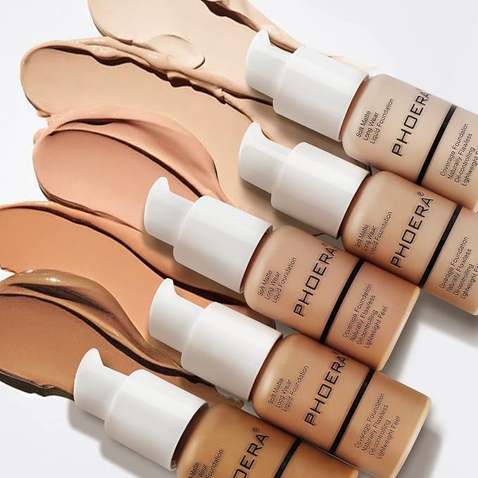 PHOERA Foundation Makeup Naturally Liquid Foundation Full Coverage Mattle Oil-Control Concealer 8 Colors Optional,Great Choice For Gift (#102 Nude,30ml)-VivaGrace Women