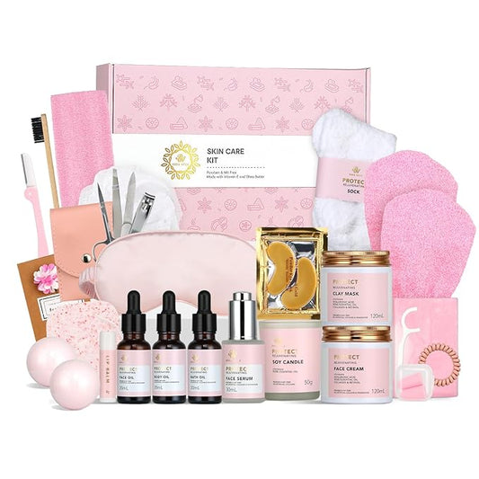Mother's Day Gift, Spa Gifts 28pcs Rose Facial Skin Care Set for Women, Face Cream, Bath Oil, Serum, Shower Accessories - Bath and Body & Facial Kit - Birthday, Christmas, Valentine's, Bridal Shower-VivaGrace Women