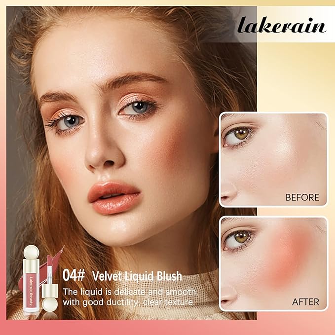Liquid Blush, Soft Cream Liquid Blush for Cheeks, Light Weight,Long Lasting, Smudge Proof, Natural-Looking, Dewy Finish, For Natural-looking Flush & Everyday Wear (04#)-VivaGrace Women