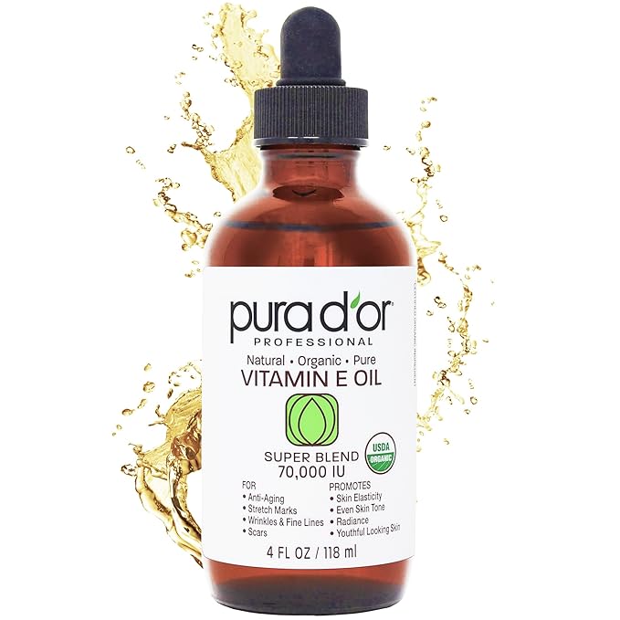 PURA D'OR 4 Oz ORGANIC Vitamin E Oil Blend - 100% Natural Hexane Free, Sweet Almond, Apricot, Jojoba, Argan, Rosehip, Sunflower & Avocado Bath Oil For Scars, Skin, Face & Full Body-VivaGrace Women