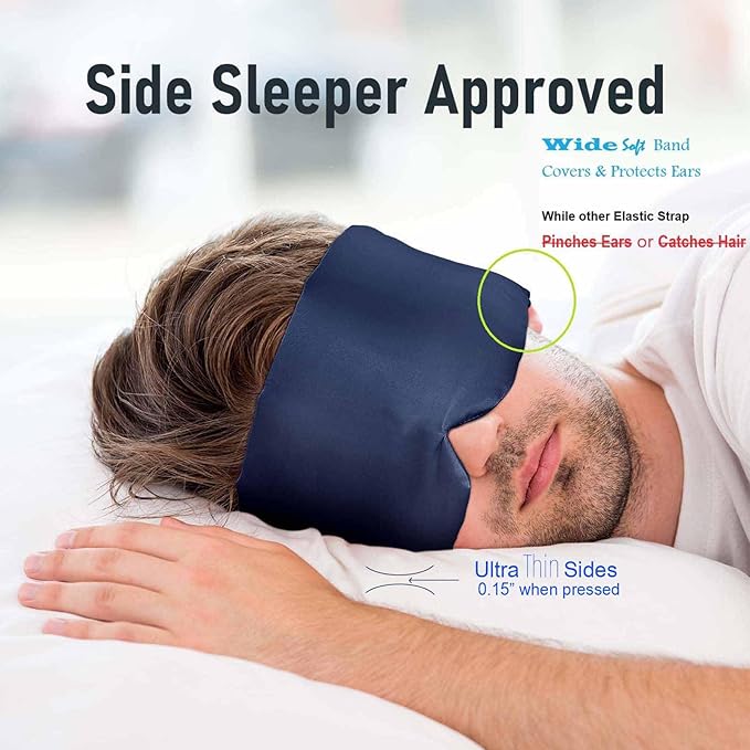 Nature Silk Sleeping Mask Soft Featherweight Eye Mask Large Wrap-Around Blindfold with Adjustable Velcro Blackout for Wild Sleeper Nose Cut (NavyBlue)-VivaGrace Women