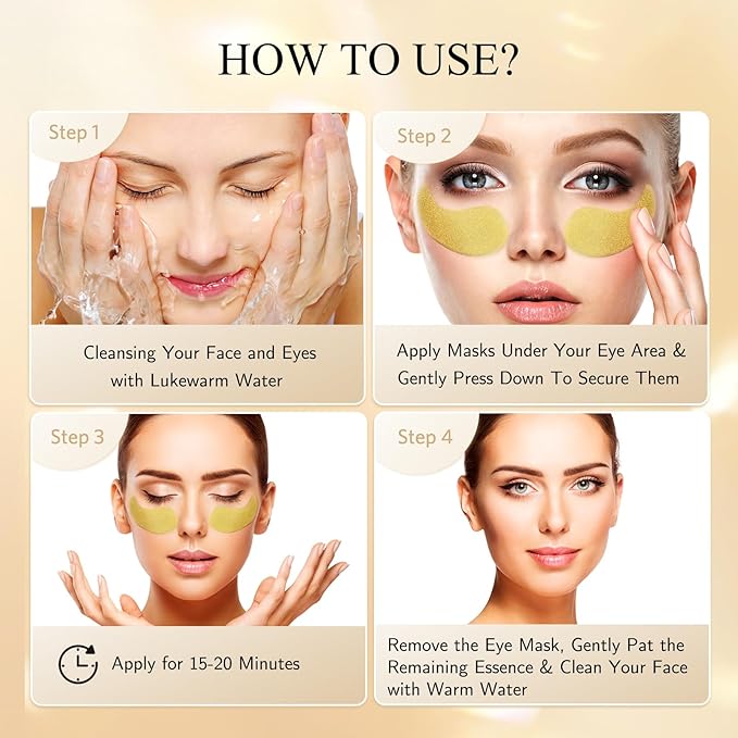 Under Eye Patches, Gold Eye Masks for Dark Circles and Puffiness Anti-Wrinkle Moisturizing Anti-Aging Under Eye Bags Skin Care Treatment Pads Revitalizes & Tightens Eye Area(60PCS)-VivaGrace Women