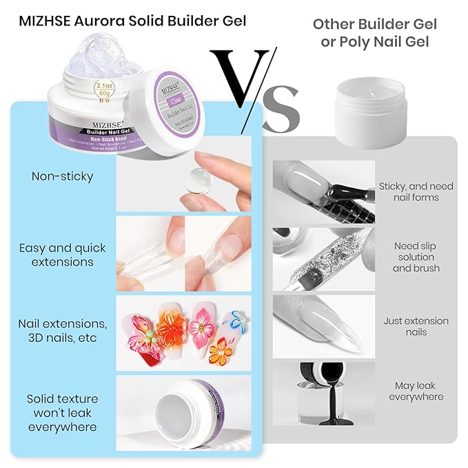 MIZHSE Solid Builder Gel for Nails, Clear 60g 3D Sculpting Gel for Nail Art Non-Sticky Molding Hard Gels UV LED Nail Charm with Gold Chrome Nail Powder and 3D Silicone Flower Mold Kit for DIY Salon-VivaGrace Women
