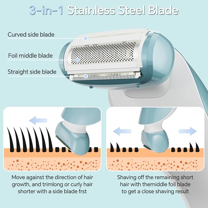 Electric Shaver for Women, Bikini Trimmer Wet & Dry Use, Body Hair Removal, Electric Razors for Leg Armpit Public Painless, Cordless Rechargeable Trimmer, Detachable Head, with LED Light-VivaGrace Women