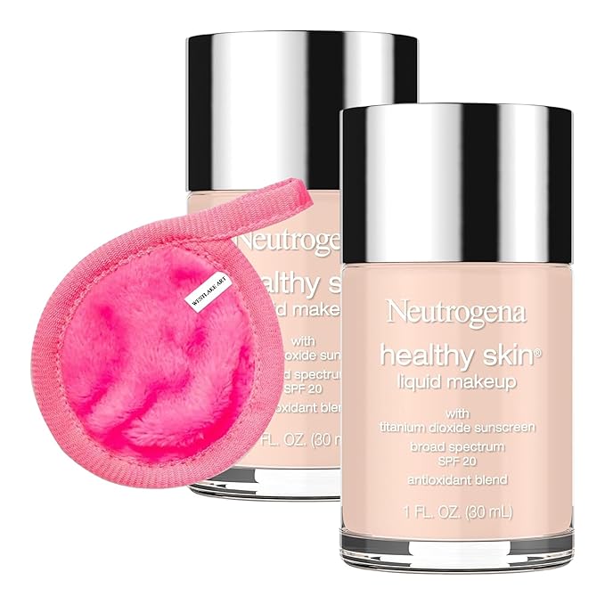 Foundation Liquid Makeup | Bundled With Makeup Cleansing Cloth - Foundation Natural, Broad Spectrum Spf 20, Infused With Vitamin E & Feverfew [Pack Of 2]-VivaGrace Women