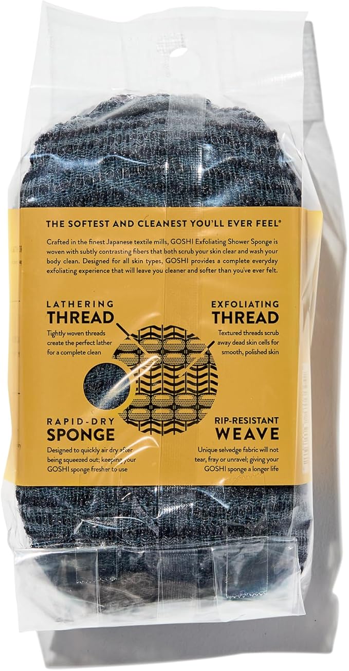 GOSHI Exfoliating Shower Sponge - Rip-Resistant, Rapid-Drying Exfoliating Bath Sponge for All Skin Types - Grey - Made in Japan-VivaGrace Women