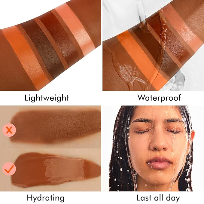 Liquid Concealer Makeup 4Pcs,Corrector Foundation for Black Women Oily Dry Skin, Foundation Concealer in One Primer Face Makeup Full Coverage, Advanced Pore Minimizer, Lightweight All-Day Hold,0.67 oz-VivaGrace Women