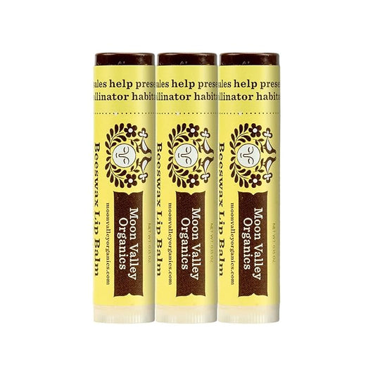 Moon Valley Organics Beeswax Lip Balm for Moisturizing Lips and Cuticles (VELVETY VANILLA, 3-Pack)-VivaGrace Women