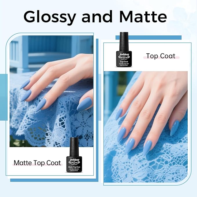 JEWHITENY Poly Nail Gel Kit 14 Colors Purple Nude Grey Black Blue Glitter Tones Starter Kit with UV Lamp Matte & Glossy Top & Base Coat All-in-One Designs DIY At Home-VivaGrace Women