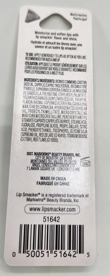 Lip Smacker Water melon Flavored Balm, Glossy Balm for Soft, Shiny s, gloss Hydrating Clear Shine, Built in USA, Bundle with Moofin Wooden Comb, skin care [Pack of 2]-VivaGrace Women